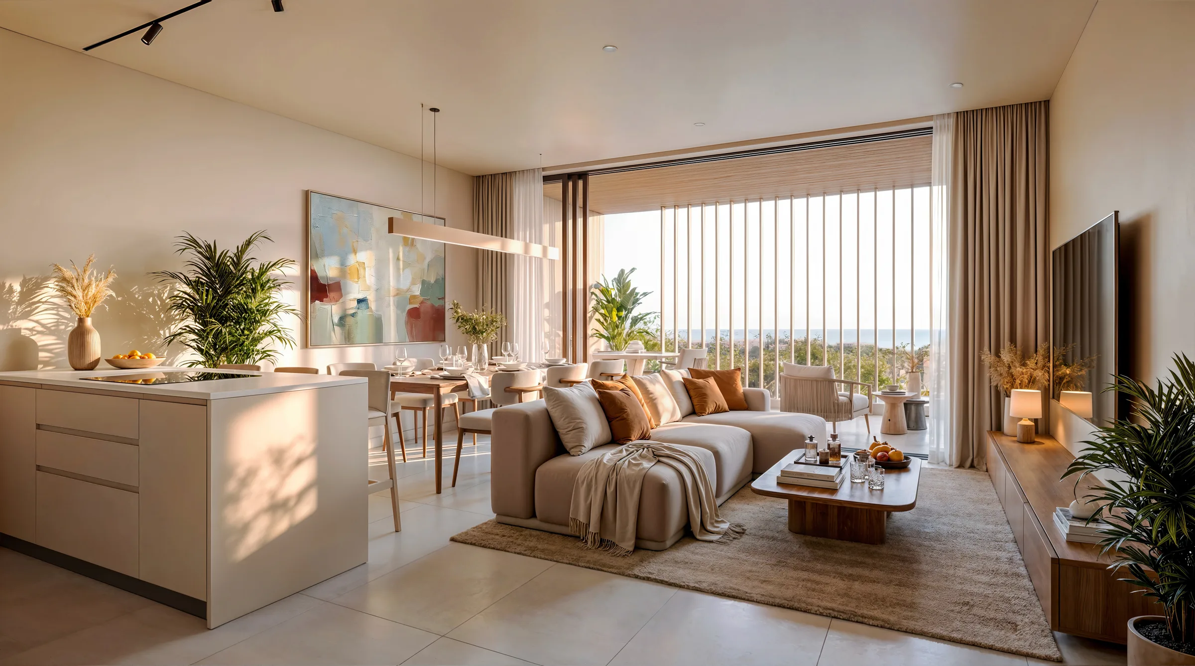 UNO apartment living room with sea views