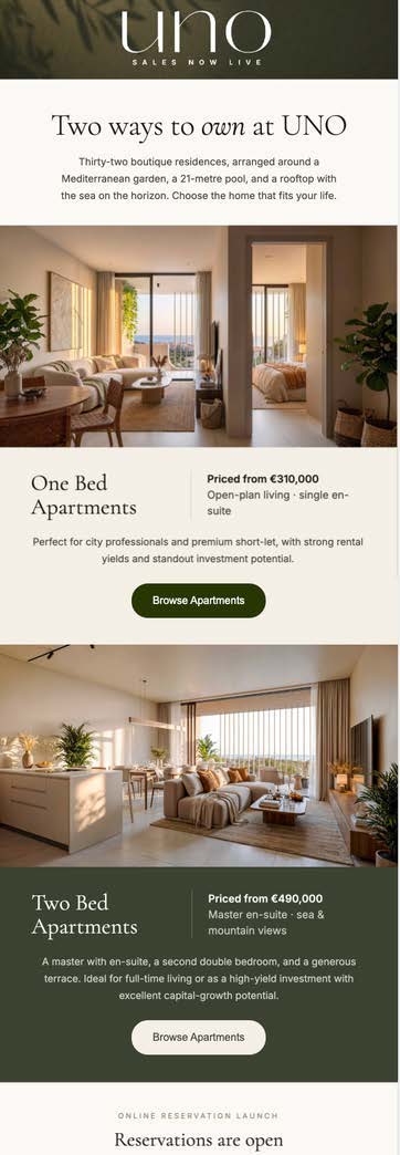 UNO investment email creative